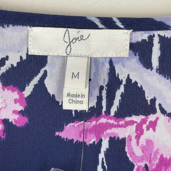 Joie V-neck Button Down Long Sleeve Blouse‎ Women's size S Blue Pink Floral - Picture 3 of 6